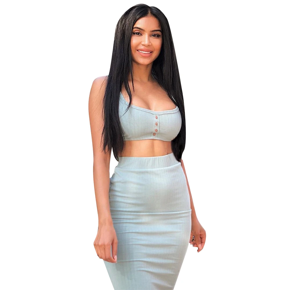 

2 Piece Outfits for Women Hot New Sling Sexy Two-piece Top+long Skirt Womens Clothing Matching Sets for Women Sleeveless O-neck