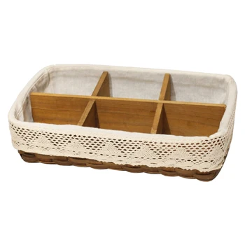 

Woven Classification Storage Basket with Block Desktop Storage Box Coffee Table Storage Flower Basket Decoration