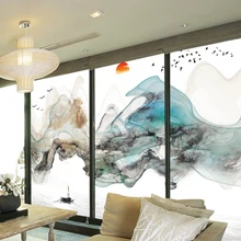 Стеклянная наклейка, противоугонная, китайская, самоклеющаяся, пейзаж, живопись, окно, китайский стиль, окно для ванной, бумага, матовая пленка