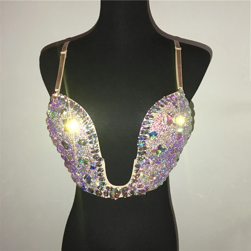 FestivalQueen High Quality Rhinestone Bra Two Pieces Set Women Luxury Sexy  Handmade Padded Bra Sets Gold Silver