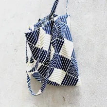 Три зоны Холщовая Сумка тканевая сумка на плечо Хлопок Лен ручная работа ткань японский стиль и ветер зеленоватого цвета морской волны три-Col