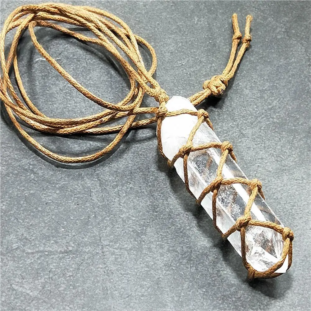 Натуральные белые кристаллы аметиста, кварца кулон в форме колонны Целебный Камень рейки вешалки ремесло с плетением веревки