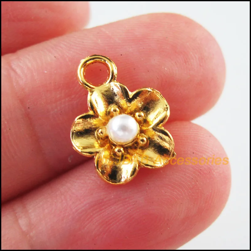 25Pcs Gold Color Retro Flower Star White Bead Charms Pendants 11.5x15mm | Украшения и аксессуары