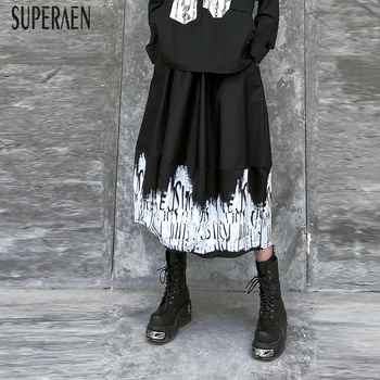

SuperAen Printed Fashion Women Skirts High Waist Cotton Casual Ladies Skirts Pluz Size Spring New 2020 Skirts Female