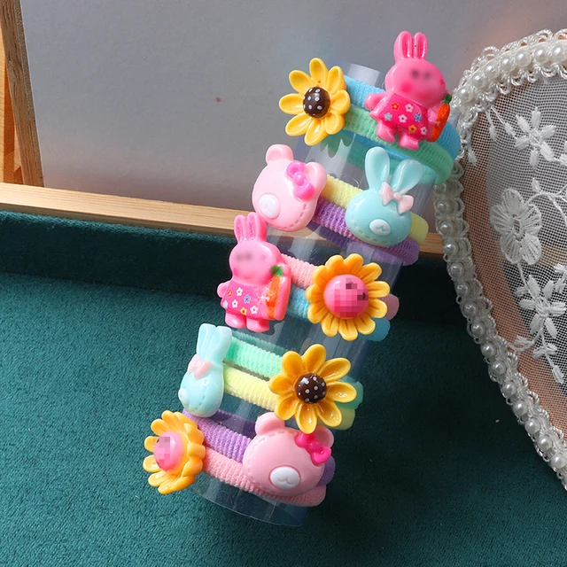 10PCS/Set Girls Rubber Band Elastic Hair bands Rainbow Cartoon Character Fruits Flower Headwear Girl Cute Sweet Hair Accessories style-11
