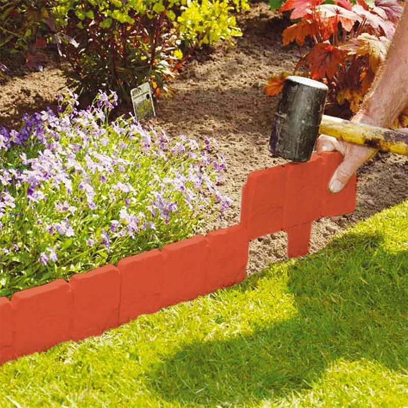 

IALJ Top 10Pc Orange Red Garden Fence Edging Cobbled Stone Effect PP Lawn Edging Plant Border Decorations Flower Bed Border