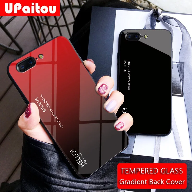 UPaitou Tempered Glass Case for Oneplus 1 + 5 5T 6 6T 7 Pro Soft TPU Edge Luxury Gradient Cover For Oneplus7 |