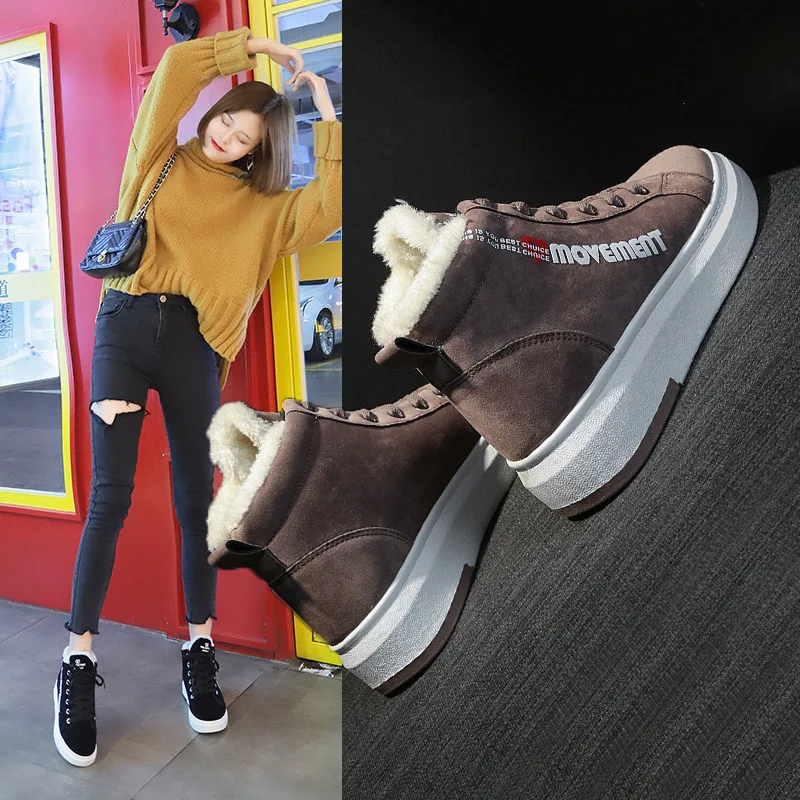

Junior High School Students plus Velvet Hight-top Athletic Shoes Women's Autumn And Winter Warm Versatile Running Shoes Korean-s