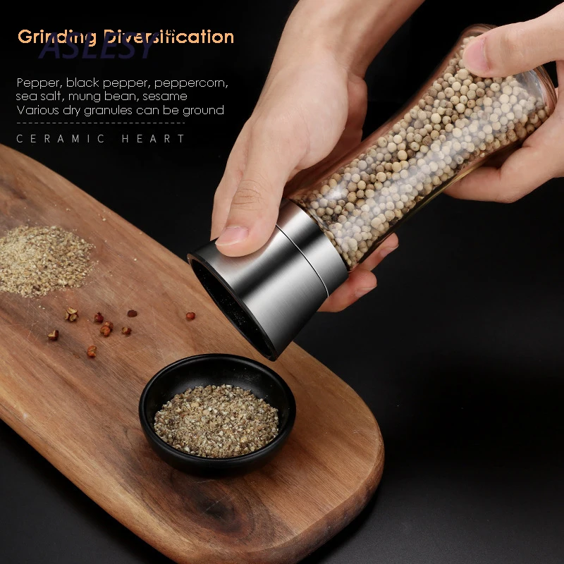 Pepper Grinder Salt Shaker Best Spice Mill with Brushed Stainless Steel Ceramic Blades Adjustable Coarseness Home Kitchen Tools