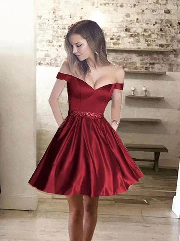 Vestidos de coctail с открытыми плечами атласные Короткие Коктейльные Вечерние, выпускные платья с бисером