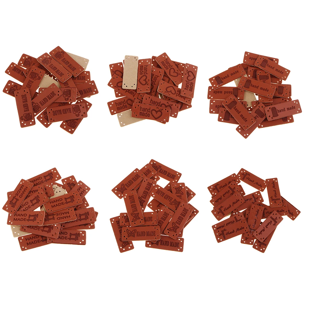 20Pcs PU Leather Label Handmade Label with Holes Embellishment Knit DIY Ornaments for Clothing Jeans Bags Shoes Crafts
