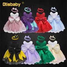 Aby/рождественское платье для дня рождения для маленьких девочек 1 год вечерние платья для малышей платья на крестины кружевное бальное платье с большим бантом для маленьких девочек