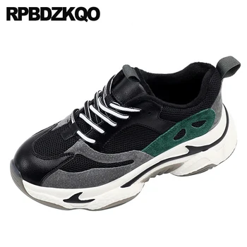 

sneakers footwear flats creepers platform shoes trainers mesh thick sole elevator women green fur 2019 fashion muffin breathable