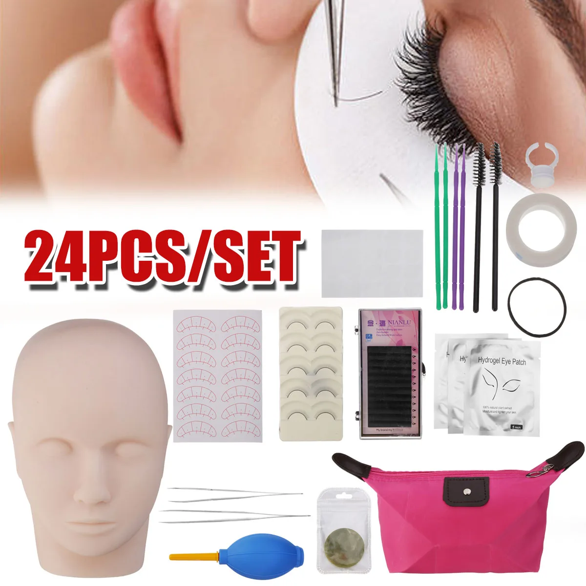 

False Eyelashes Grafting Eyelash Tool Kit Extension Practice Exercise Kit Makeup Mannequin Head Set Practice Eye Lashe Graf