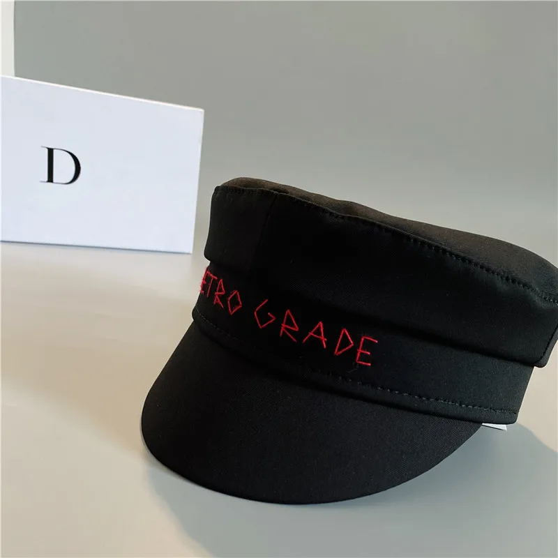 New Black Cotton Letter Newsboy Caps Women Flat Militray Caps