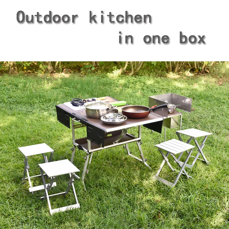 

4-7 Person Bulin Outdoor Mobile Kitchen Foldable Gas Stove Desk for Camping Hiking Picnic Cookware Set with Folding Stool