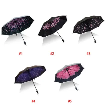 

Sunshade Umbrella Sakura Outdoor Dustproof Umbrella Anti-UV Umbrella Tri-Folded 8 Bones Black Adhesive Cloth Travel Rainy Day