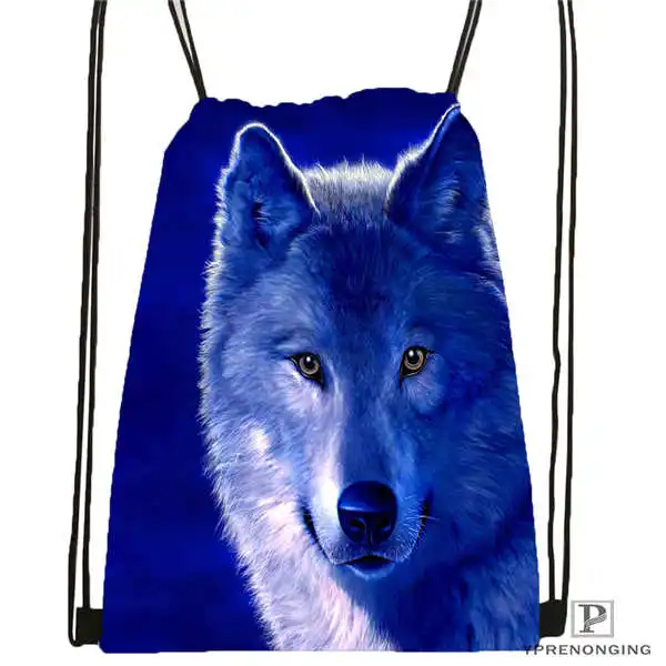 Drawstring Backpack Custom wolf_moon_by_kyghost@ 01-походная сумка на шнурке милый рюкзак для детей(черная спинка) 31x40 см#180611-03-107 - Цвет: Drawstring Backpack