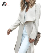 Женское зимнее длинное пальто с поясом, Классическая верхняя одежда, Свободное пальто, кардиганы с длинным рукавом, Простое Шерстяное Макси длинное пальто для женщин