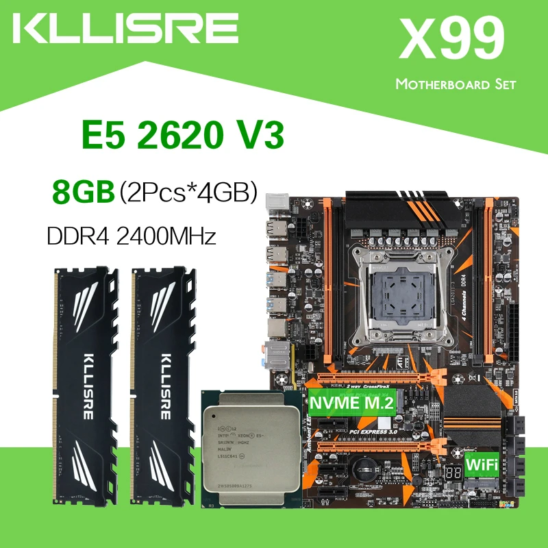 Kllisre X99 D4, conjunto de Placa base con Xeon E5 2620 V3 LGA2011 3 CPU 2 uds X 4GB = 8GB 2400MHz, memoria DDR4|Placas base| - AliExpress
