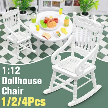 

1:12 Dollhouse Miniature Furniture White Wooden Rocking Chair Stool Seat Dolls House Room Furniture Ornament Accessories Toy