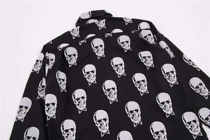 Мужская рубашка с отворотом и принтом черепа, Camisa Masculina, Harajuku, уличная рубашка с длинным рукавом, свободная рубашка, Hombre, мужские рубашки, блузка