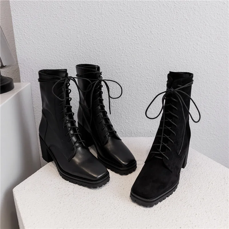 MORAZORA/; горячая распродажа; ботильоны черного цвета на Высоком толстом каблуке с квадратным носком; удобные зимние женские ботинки из натуральной кожи