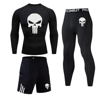 

Men's Thermal underwear Set MMA Tactics Fitness leggings base skull Compression Sports underwear long johns Men Clothing Brand