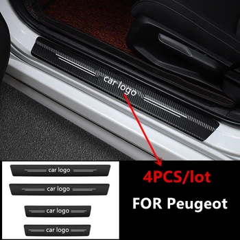 

4PCS Carbon Fiber Door Sill Sticker Decals For peugeot 206 308 307 207 208 3008 407 508 2008 RCZ car accessories