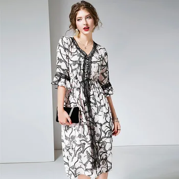 

white black lace floral silk dresses women 2020 summer brand long casual sexy office work beach boho dress plus size dropship