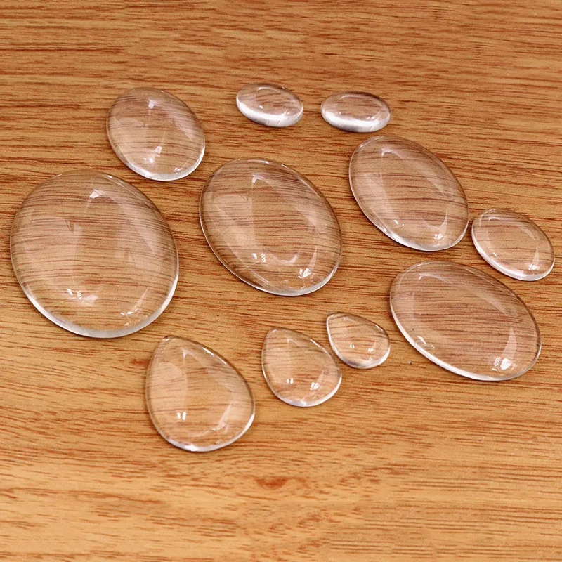 10x14mm 13x18mm 18x25mm 20x30mm 25x35mm 30x40mm goutte ovale plat arrière Cabochon en verre transparent, haute qualité, Promotion en gros