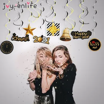 

30pcs Happy New Year 2021Glitter Spiral Pendant New Year Eve Party Decoration Ceiling Hanging Swirl Garland Christmas Home Decor