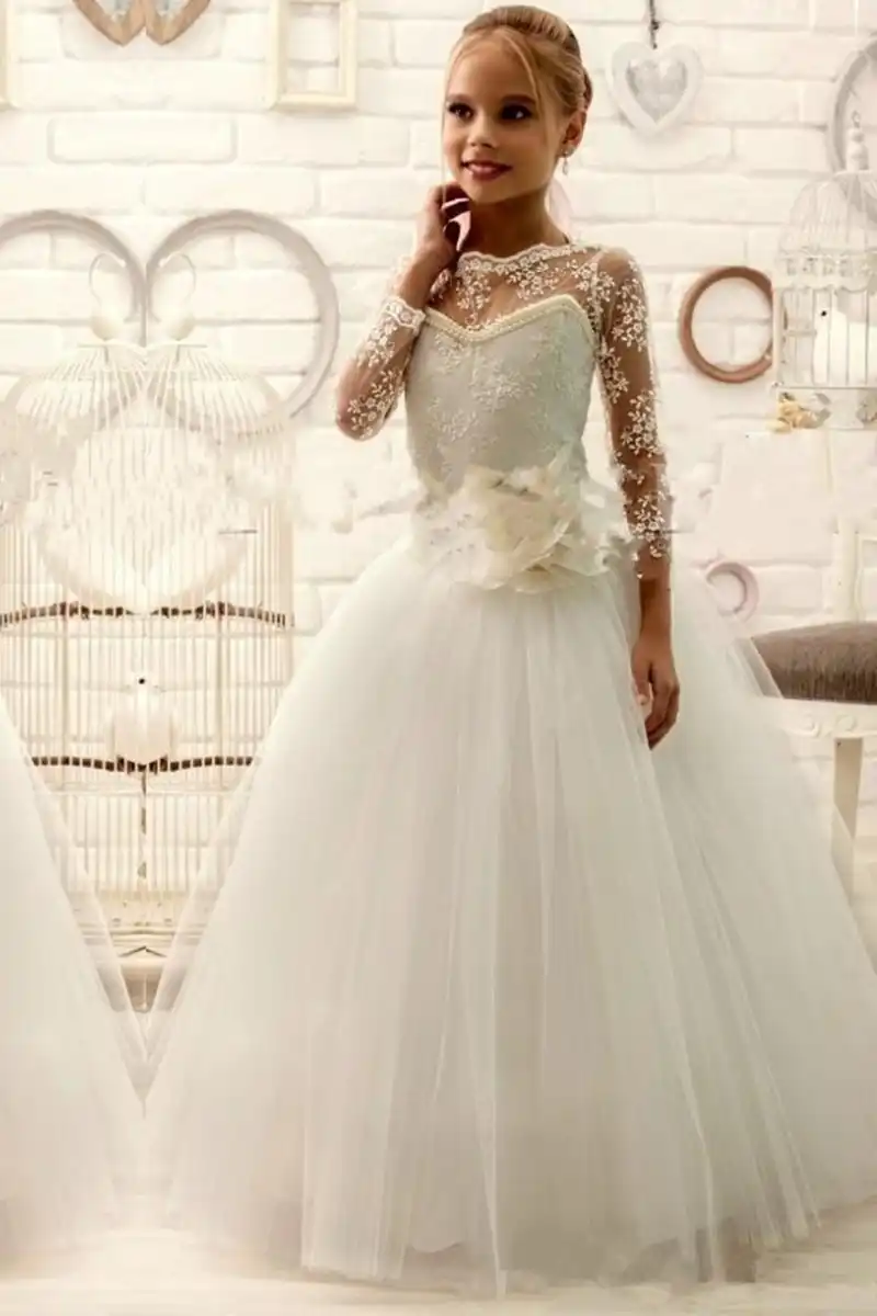 long sleeve ivory flower girl dresses