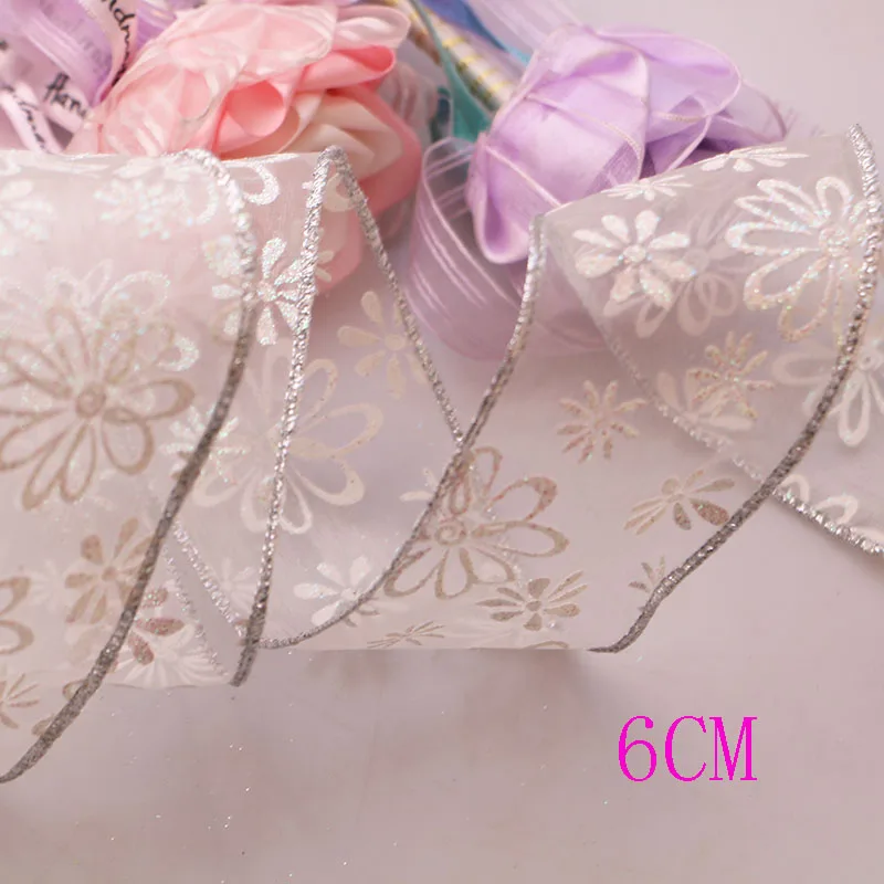 6cm 3yard 3 ярда DIY аксессуары лента с проволочной кромкой, Жесткая сетка, лента, Золотая лента, декоративная подарочная коробка с деревом, бант Упаковка - Цвет: 6cm 3yard
