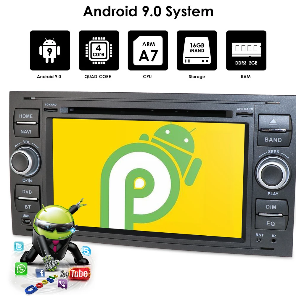 Clearance Free shipping! Android 9.0 Car dvd multimedia Player GPS Navi For C-Max Connect Fiesta Fusion Galaxy Kuga Mondeo S-Max Focus RDS 4