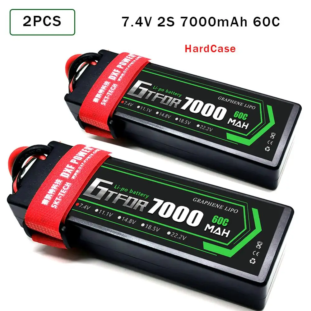 

GTFDR Lipo Battery 2pcs 7.4V 5200mah 6500mAh 7000mAh 50C 60C HardCase Bateria Lipo For Buggy Truggy Evader BX trx4 SCX10 RC SUV