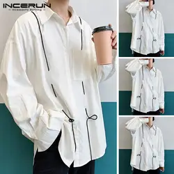 INCERUN Осенняя мужская новая модная рубашка Корейская версия Студенческая трендовая однотонная Повседневная рубашка с длинными рукавами 2019
