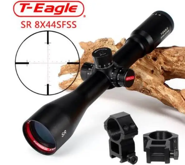T-Eagle SR 8X44 SFSS тактический оптический прицел Прицелы с подсветкой красного стекла травление сетка с Windage Lock Сброс прицел - Цвет: with picatinny rings