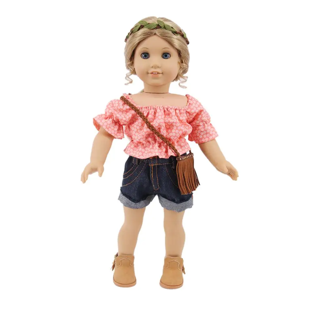 For 18 Inch American Doll Girls & 43 Cm New Born Baby Items,Doll Dress T-shirt + Jeans/Dress,Dolls Accessories For Clothes,Shoes 11