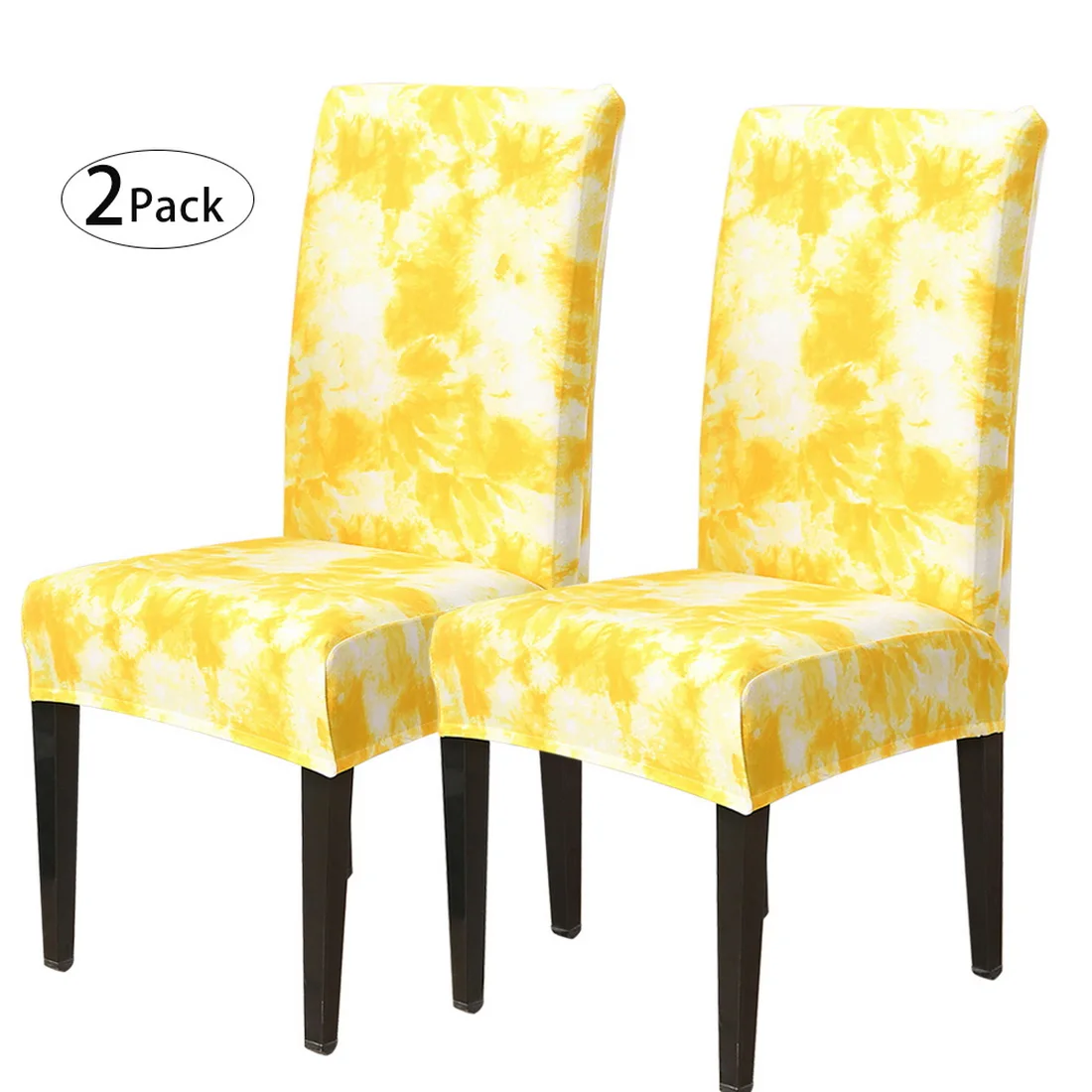 yellow 2pc Чехлы на стулья из спандекса с цветочным принтом, эластичные чехлы на стулья для столовой, свадьбы, банкета, складные чехлы на стулья для отеля, новые съемные чехлы на стулья - Цвет: yellow 2pc