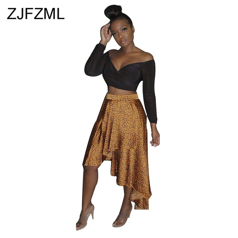 

Leopard Irregular Sexy Long Skirts for Women High Waist Loose Asymmetrical Maxi Skirt Summer Plus Size Party Club Ruffle Skirt