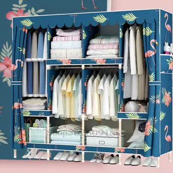 

Solid Wood Coarsening And Reinforcement Wardrobe Simple Cloth Wardrobe Double Assembly Cloth Art Simple Modern Economical