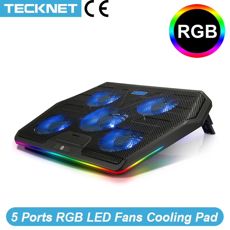 

TeckNet Gaming Laptop Cooler Notebook Cooling Pad 5 RGB LED Fans Powerful Air Flow Portable Adjustable Laptop Stand