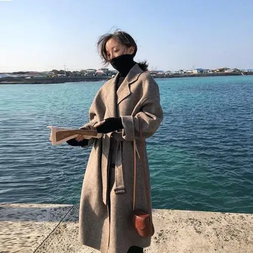 

2019 Autumn Winter Women Long Overcoat Outwear Woolen Coat Female Long Woolen Cardigans Long Sleeve Coat Mujer Ka68