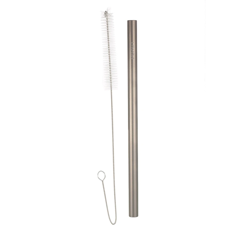 Lixada Titanium Lightweight Curved or Straight Round Reusable Drinking Straws with Cleaning Brush Eco-friendly