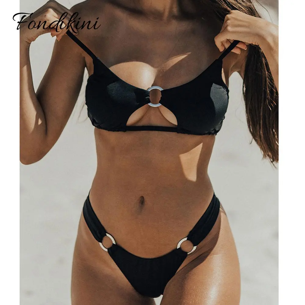 

Push Up Bikinis 2020 Sexy Black Hollow Out Solid Swimsuit Two Piece Swimwear Brazilian Traje De Bano Mujer Bathing Suit Women