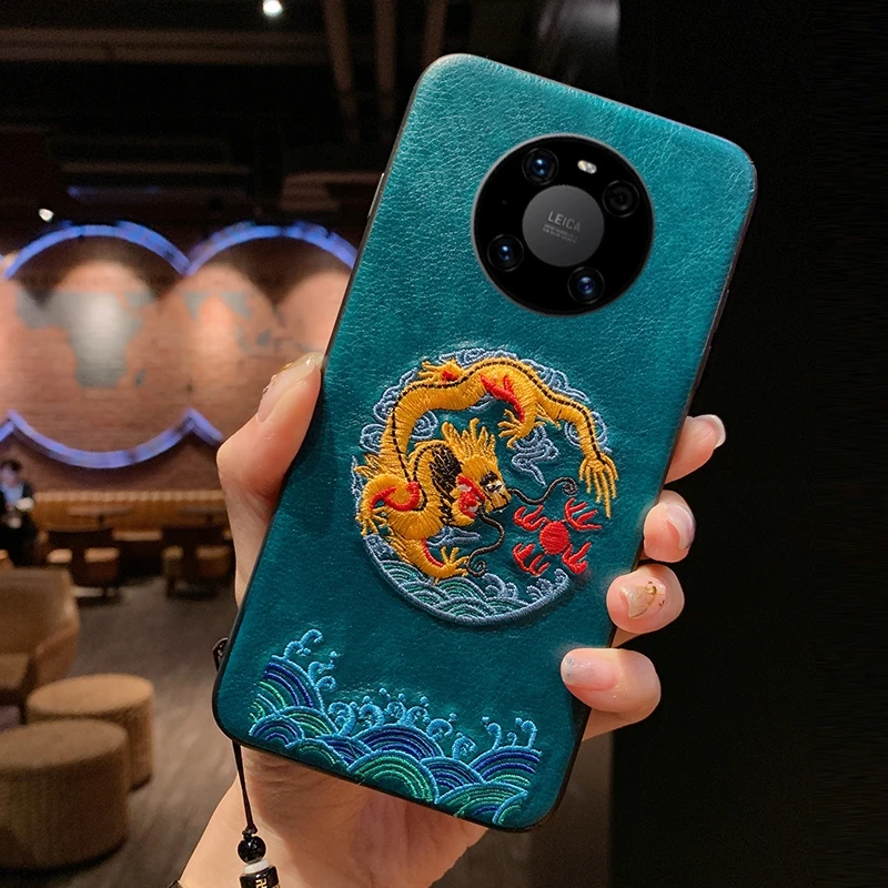 Чехол с вышивкой для Huawei P40 P30 P20 Pro Lite Nova 7i 5T Mate 40 20 30 Y9S Honor 9X PU Leahter противоударный