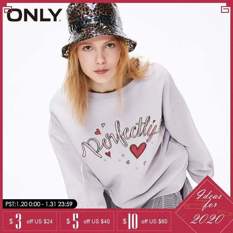 

ONLY Womens Winter Loose FIt Letter Embroidery Pullover Sweatshirt Hoodies| 11919S540