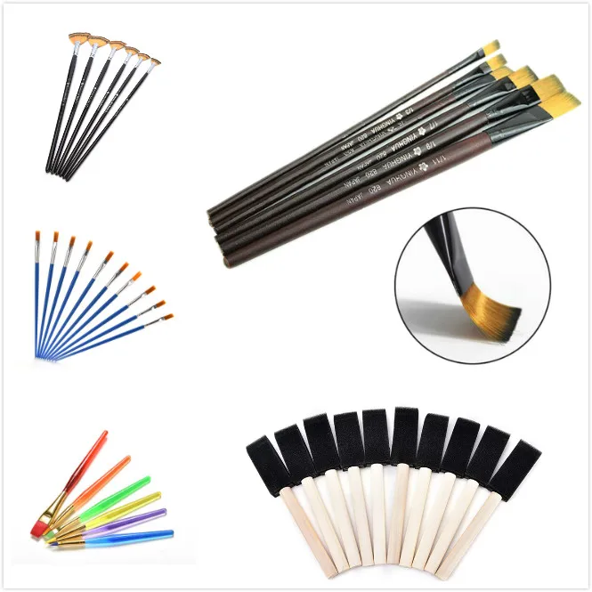 1/6Pcs/10PCS Wooden Handle Foam Brushes Fan-shaped Oil Painting Brushes Set Painting Drawing DIY Craft Draw Brushes