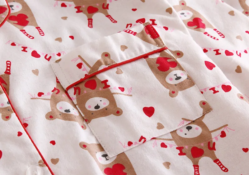 Чистый хлопковые пижамы комплект Для женщин Pyjama и мультяшным изображением "Кролик" Женская зимняя обувь Теплые пикантные Домашняя одежда, длинная рубашка и брюки 2 шт./компл